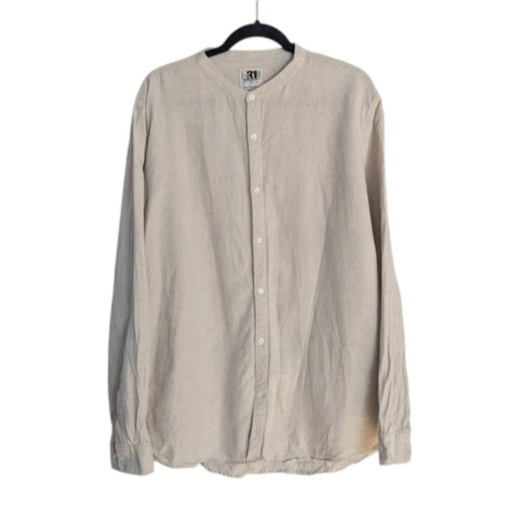 Simons Washed Linen Stand Collar Long Sleeve Shirt beige xl @U